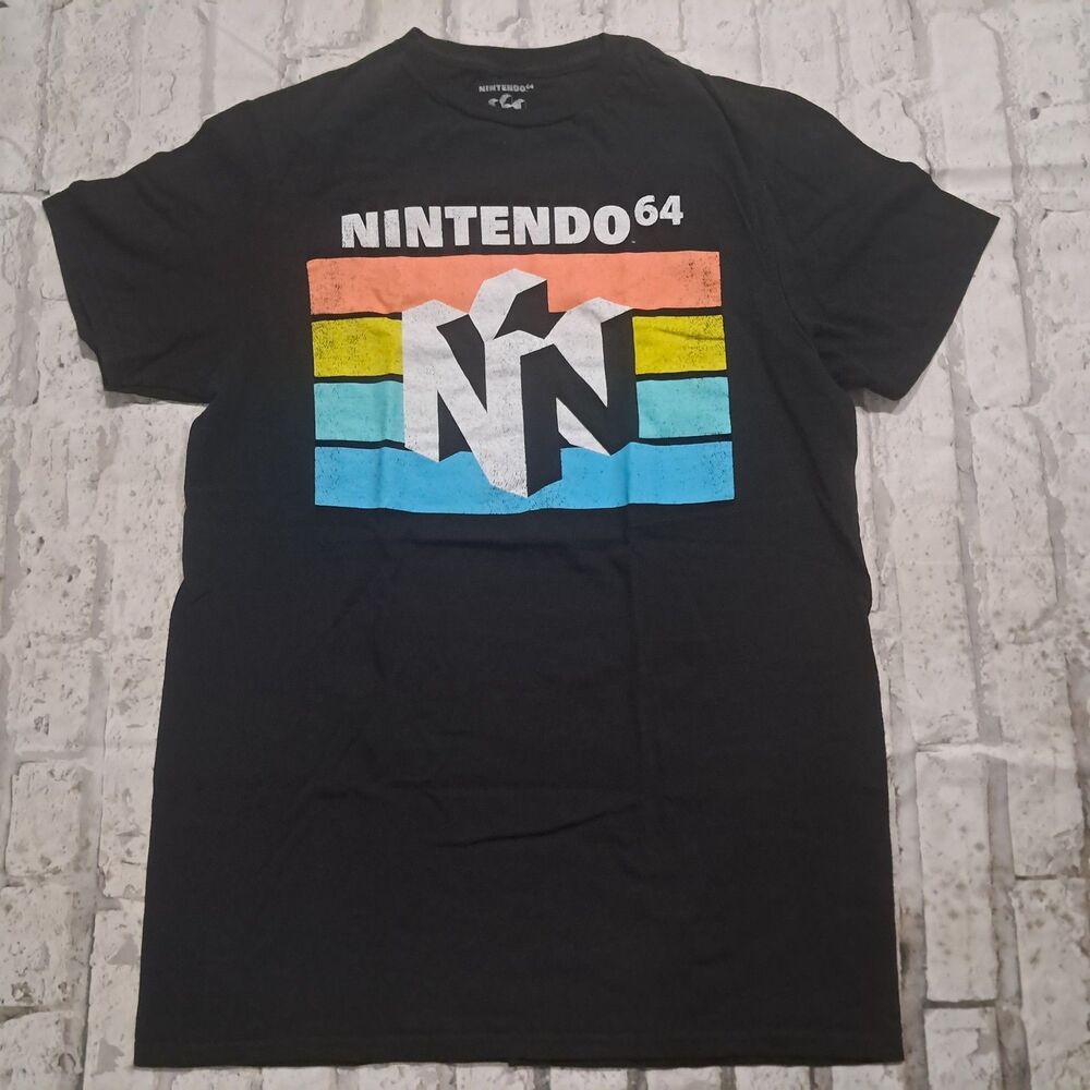Nintendo 64 Men's Small Black Shirt Nintendo Logo Graphic Tee Gamer Nostalgic